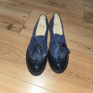 Vintage Amalfi Ragoni Navy Blue Patent Leather Loafers Size 9M